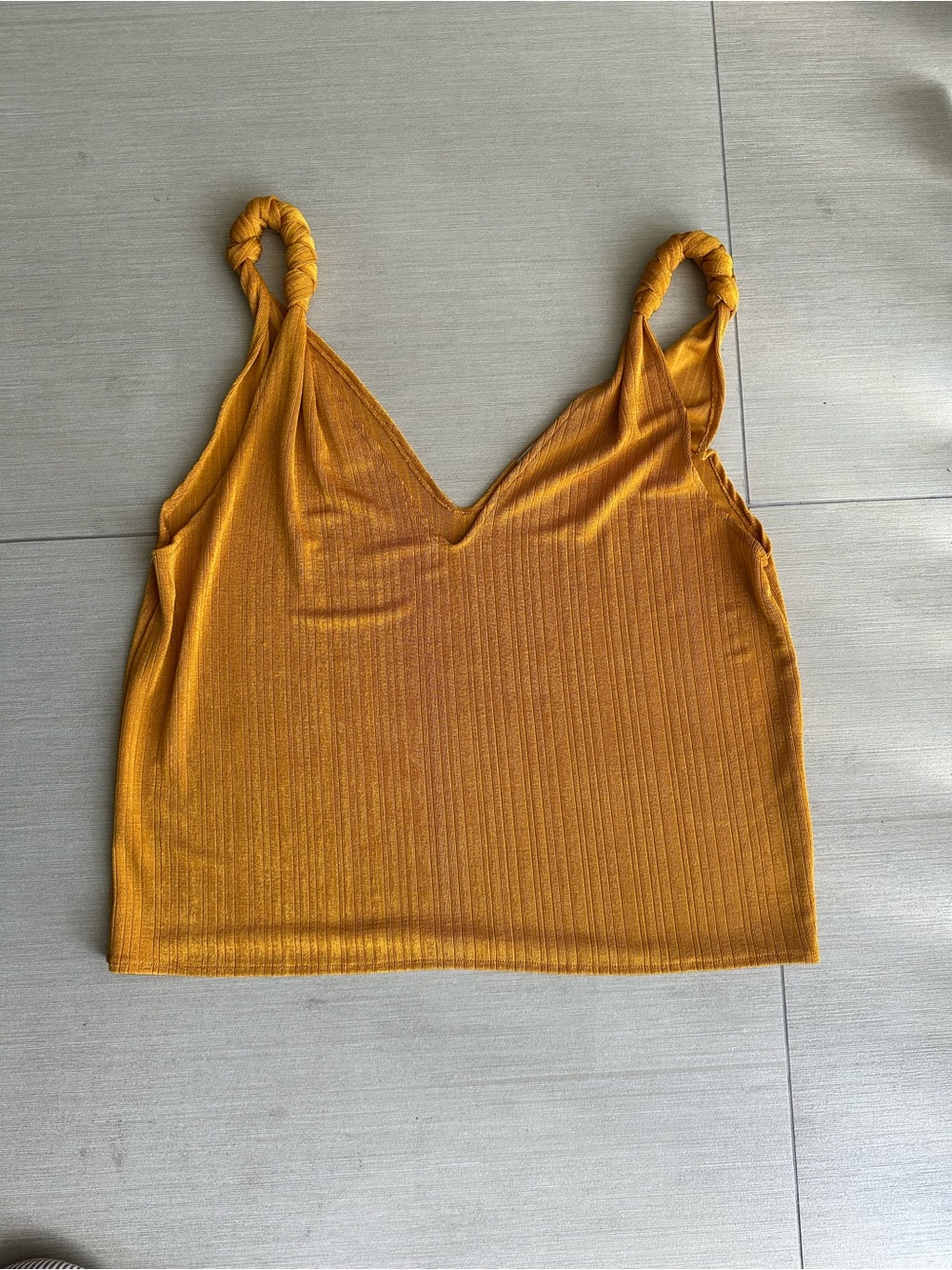 Zara Ribbed Mustard Tank Top with Knotted Straps